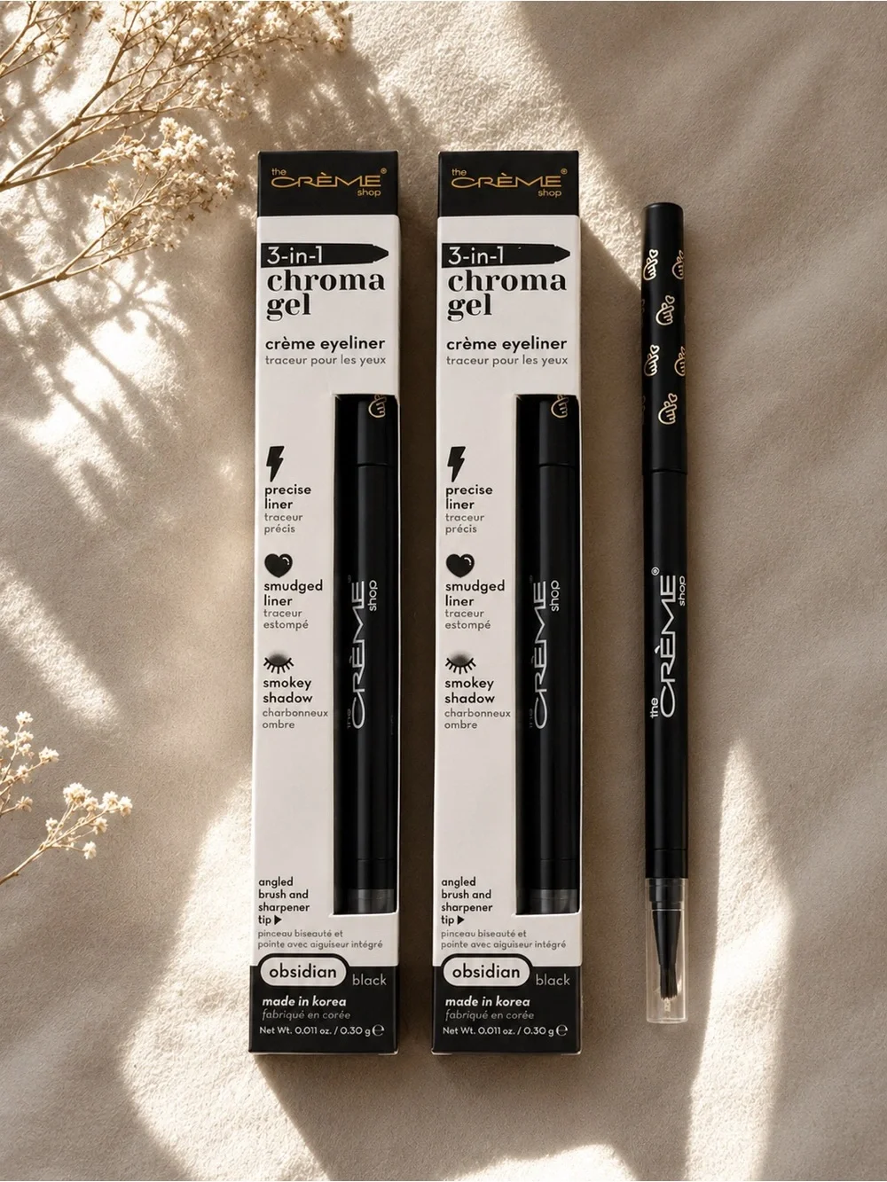 The Crème Shop 3-in-1 Chroma Gel Eyeliner Set – Obsidian Black (Set of 2)
